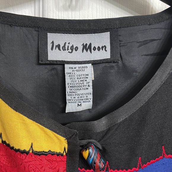 Vintage Indigo Moon Jacket Women's Size M Red /Blue/Yellow Embroidered Patchwork - Picture 3 of 4